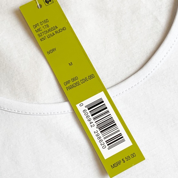 Gianni Bini Knit Leila Ruched Puff Sleeve Paradise Cove Ivory Top - Picture 2 of 3